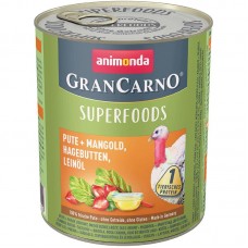 Animonda GranCarno Superfoods вологий корм для собак з індичкою мангольдом шипшиною і лляною олією 800 г
